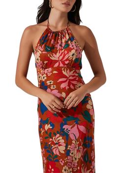 Style 1-984140492-70 ASTR Pink Size 0 Military Floor Length Halter Floral Straight Dress on Queenly