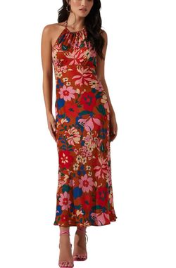 Style 1-984140492-70 ASTR Pink Size 0 Military Floor Length Halter Floral Straight Dress on Queenly