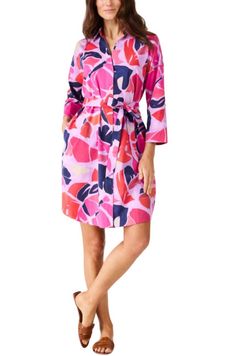 Style 1-997360438-1691 Nic + Zoe Pink Size 16 Mini Jersey High Neck Belt Cocktail Dress on Queenly