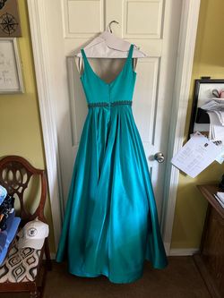 Sherri Hill Blue Size 0 Plunge Floor Length Pageant Ball gown on Queenly