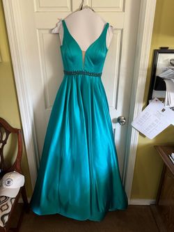 Sherri Hill Blue Size 0 Short Height Plunge Ball gown on Queenly