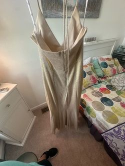 David's Bridal Nude Size 6 Plunge 50 Off Bridesmaid Floor Length Side slit Dress on Queenly