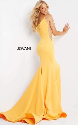 Style 06763 Jovani Yellow Size 8 06763 Free Shipping Floor Length Jersey Train Dress on Queenly