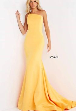 Style 06763 Jovani Yellow Size 8 06763 Free Shipping Floor Length Jersey Train Dress on Queenly