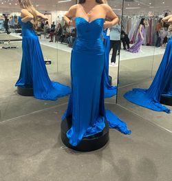 Sherri Hill Blue Size 6 Jersey Strapless A-line Dress on Queenly