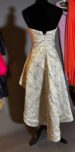 Nicole Bakti Silver Size 6 Floor Length Wedding Guest One Shoulder Train Dress on Queenly