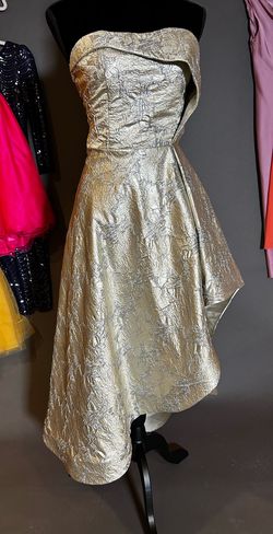 Nicole Bakti Silver Size 6 Floor Length Wedding Guest One Shoulder Train Dress on Queenly