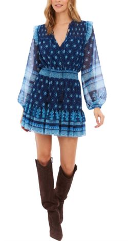 Style 1-1353953030-74 ALLISON NEW YORK Blue Size 4 Sleeves Mini Summer Cocktail Dress on Queenly