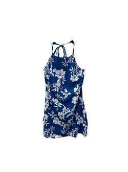 Style 1-4117392460-74 B.right Blue Size 4 Floral Mini High Neck Halter Cocktail Dress on Queenly