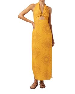 Style 1-3352037711-74 Cala de la Cruz Yellow Size 4 Cut Out Military Straight Dress on Queenly