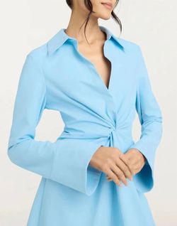 Style 1-2023471154-1498 cinq a sept Blue Size 4 Jersey Flare Sleeves Cocktail Dress on Queenly