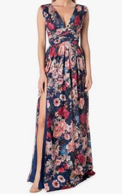 Style 1-1218179664-74 DRESS THE POPULATION Blue Size 4 Plunge Print Straight Dress on Queenly