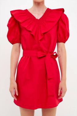 Style 1-3490459124-149 English Factory Red Size 12 V Neck Mini Belt Cocktail Dress on Queenly