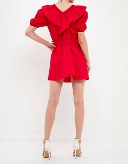 Style 1-3490459124-74 English Factory Red Size 4 Sleeves Sorority Rush Ruffles Cocktail Dress on Queenly