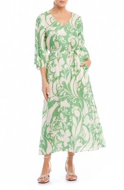 Style 1-3366679430-149 Fifteen Twenty Green Size 12 Bell Sleeves Pockets Print Sleeves Straight Dress on Queenly