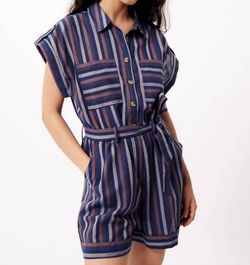 Style 1-3186873842-70 FRNCH Blue Size 0 Straight Pockets Sleeves Jumpsuit Dress on Queenly