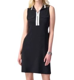 Style 1-1850673663-98 Joseph Ribkoff Black Size 10 Mini High Neck Summer Cocktail Dress on Queenly