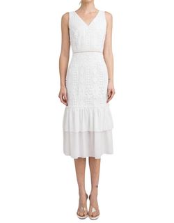 Style 1-3059020982-892 LENA White Size 8 Floral Ruffles Cocktail Dress on Queenly