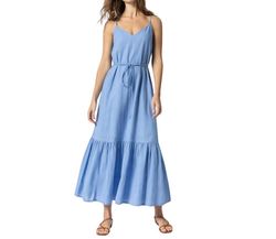 Style 1-2323652988-70 Lilla P Blue Size 0 Military Belt Floor Length Straight Dress on Queenly