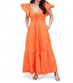 Style 1-3528938566-149 MOON RIVER Orange Size 12 Ruffles Military Floor Length Pockets Straight Dress on Queenly