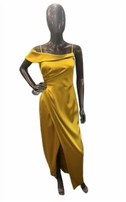 Style 1-572494278-892 POSH COUTURE Yellow Size 8 Spaghetti Strap Military Straight Dress on Queenly