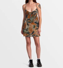 Style 1-1228596106-74 RVCA Brown Size 4 Print 1-1228596106-74 Mini Cocktail Dress on Queenly