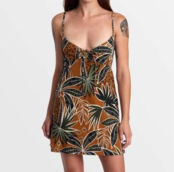 Style 1-1228596106-74 RVCA Brown Size 4 Print 1-1228596106-74 Mini Cocktail Dress on Queenly