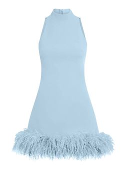 Style 1-2534876966-162 Safiyaa Blue Size 6 Sorority Summer Feather Cocktail Dress on Queenly