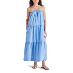 Style 1-1678218666-70 STEVE MADDEN Blue Size 0 Ruffles Military Floor Length Pockets Straight Dress on Queenly