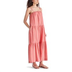 Style 1-2583844906-70 STEVE MADDEN Pink Size 0 Ruffles Square Neck Peach Straight Dress on Queenly