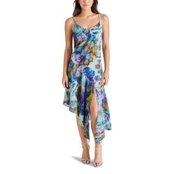 Style 1-2866328385-74 STEVE MADDEN Blue Size 4 Free Shipping 1-2866328385-74 Spaghetti Strap Polyester Floral Cocktail Dress on Queenly