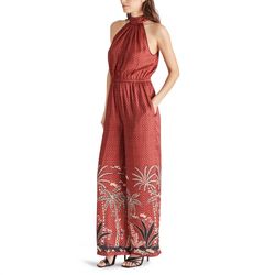 Style 1-2952582723-892 STEVE MADDEN Red Size 8 Polyester Pockets Floor Length Halter Jumpsuit Dress on Queenly