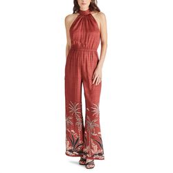 Style 1-2952582723-892 STEVE MADDEN Red Size 8 Polyester Pockets Floor Length Halter Jumpsuit Dress on Queenly