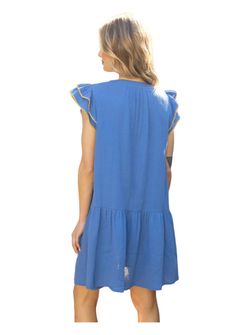 Style 1-139211037-149 voy Blue Size 12 Sleeves Casual Mini Cocktail Dress on Queenly