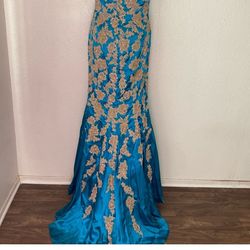 Style 10590220 Jovani Blue Size 14 Military Floor Length Pageant Mermaid Dress on Queenly