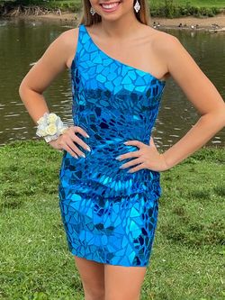 Sherri Hill Blue Size 0 Mini One Shoulder Prom Cocktail Dress on Queenly