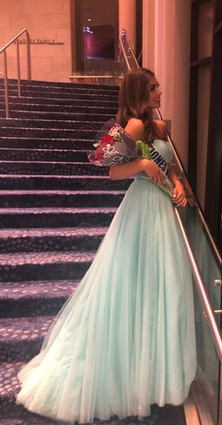 Sherri Hill Light Green Size 4 Teal Floor Length Pageant Ball gown on Queenly