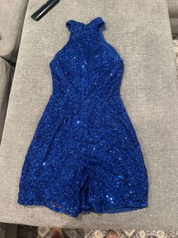 Ashley Lauren Blue Size 0 Halter Mini Cocktail Dress on Queenly