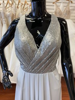 Style 1701 Bari Jay Silver Size 10 Tulle Sequined A-line Dress on Queenly