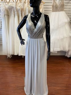 Style 1701 Bari Jay Silver Size 10 Tulle Sequined A-line Dress on Queenly