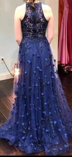 Sherri Hill Blue Size 0 High Neck Floor Length Pageant Ball gown on Queenly