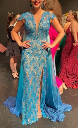 Jovani couture Blue Size 4 Free Shipping Floor Length Pageant Straight Dress on Queenly