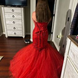 Jovani Red Size 4 Short Height Prom Floor Length Mermaid Dress on Queenly