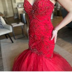 Jovani Red Size 4 Strapless Floor Length Pageant Mermaid Dress on Queenly