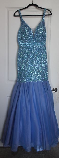 Tiffany Designs Blue Size 10 Tall Height Plunge Floor Length Pageant Mermaid Dress on Queenly