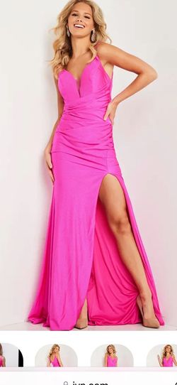 Jovani Pink Size 2 Floor Length Jersey Side slit Dress on Queenly