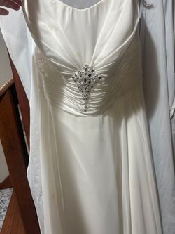 Caterina White Size 12 Cotillion Strapless Wedding Floor Length Ball gown on Queenly