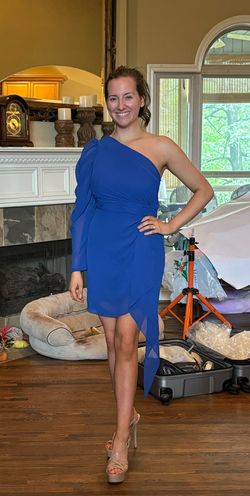 Mac Duggal Blue Size 6 Mini One Shoulder Prom Cocktail Dress on Queenly