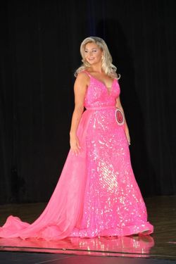 Style 11113 & 1740 Ashley Lauren Pink Size 6 Tall Height Overskirt Barbiecore Train Dress on Queenly