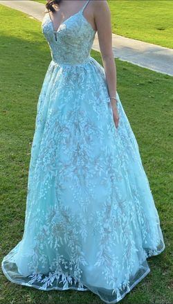 Sherri Hill Blue Size 0 Spaghetti Strap Prom Custom Lace Ball gown on Queenly